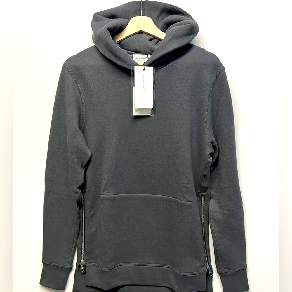 NWT $230 John Elliott charcoal Hooded Villain side zip Hoodie size 5